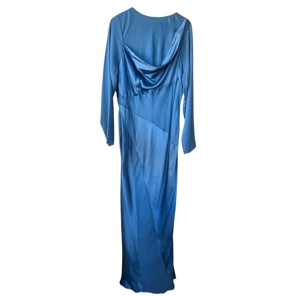 Asos Long Sleeve Satin Maxi Dress Size 16T Asymmetrical Formal Event Elegant - Picture 4 of 15